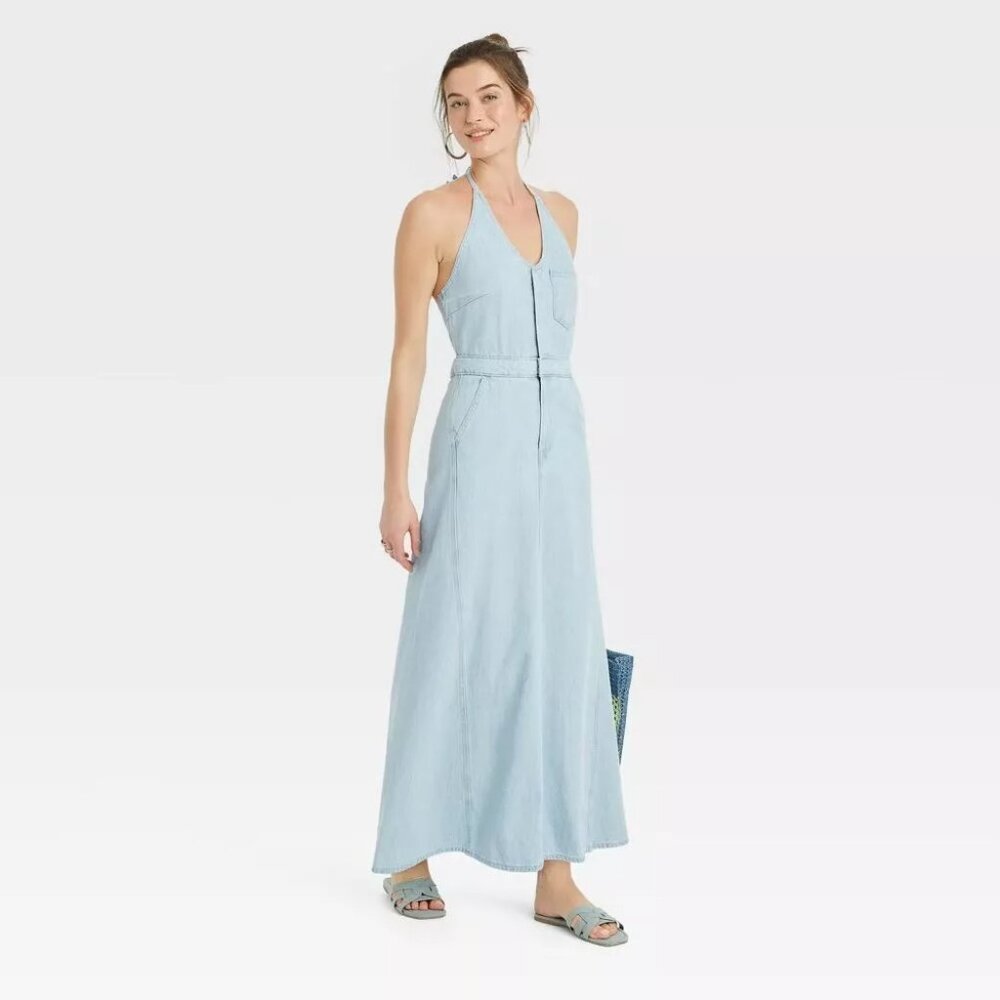 Light Blue Halter Maxi Dress -  Women